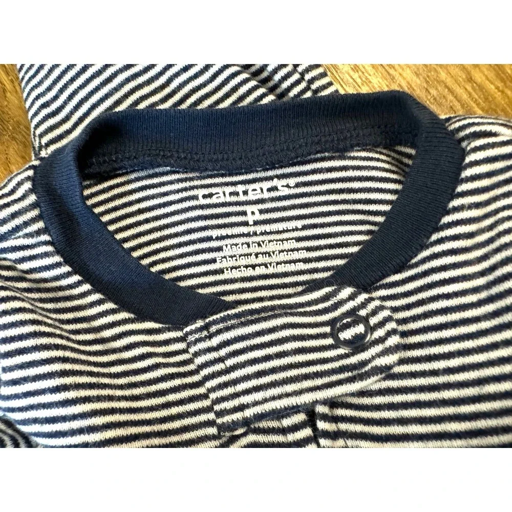 Carters‎ Preemie Baby Boy Sleeper Striped Zipper Navy Blue Outfit Romper Cotton